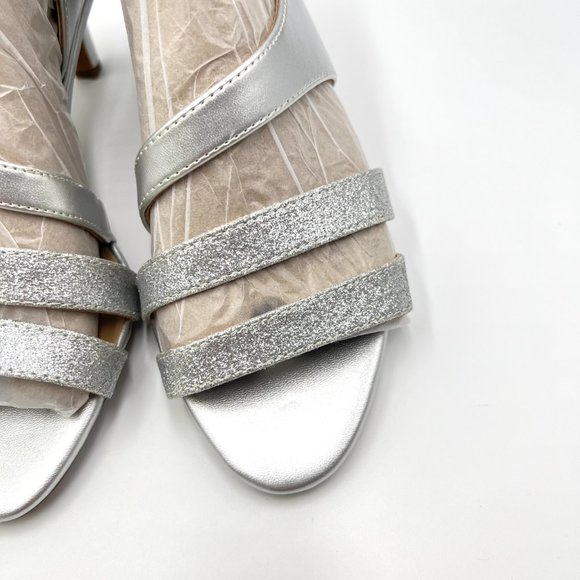 Naturalizer‎ Size 7.5 Silver Metallic Glitter Strappy Dress Sandals Heels Shoes - Picture 4 of 12